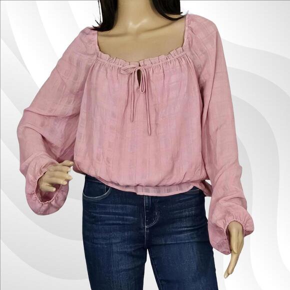 2/$30 NWOT Lush Pink Long Sleeve Square Neck Peasant Crop Blouse Size XXL - Picture 1 of 5